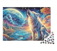 Puzzle de 1000 piezas, diseño de lobo aullando, luna gigante, mar de niebla, juego desafiante, multicolor y estimulante mentalmente, 100% cartón reciclado para adultos y a partir de 14 años, 70 x 50