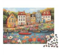 Puzzle de 1000 Piezas Escena de Pueblo Europeo Paper para Adultos Cartón Rompecabezas Paisaje Urbano Puzzle decoración Pared Relax hogar 38x26cm/1000pcs