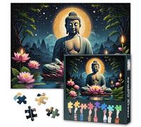 Puzzle de 1000 piezas, estatua de Buda con flor de loto y luz de vela en el río, meditación zen espiritual, rompecabezas para adultos relajante para el hogar, decoración de pared espiritual con diseño