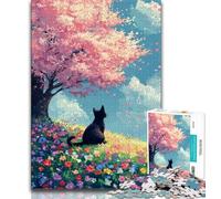 Puzzle de 1000 Piezas Gato bajo los cerezos para Adolescentes, Ideal para Pasar el rato en casa Cada Pieza es única Juego Familiar desafiante y Divertido (38x26cm)