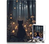 Puzzle de 1000 Piezas: Gato Negro en un Bosque Encantado Un pasatiempo Tranquilo y satisfactorio Juguete de Corte de precisión Entrelazado Tamaño: 50x75cm