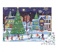 Puzzle de 1000 Piezas Grueso para Adultos de Escena de Pueblo navideño, árbol, Pueblo, Gente, Nieve, Noche, Premium, Resistente, desafiante, difícil, Alivio del estrés, 52x38cm/1000pcs.