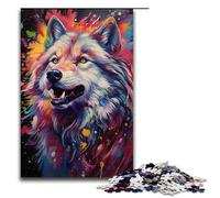 Puzzle de 1000 piezas Juegos educativos Retrato psicodélico colorido de un lobo hombre rompecabezas para adultos rompecabezas de madera para divertirse en familia y fiestas de juegos, 75 x 50 cm