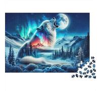 Puzzle de 1000 Piezas Lobo Aullador Lunar, Arte de Lobo Aurora, Cartón Reciclado Premium, Piezas Interconectadas Corte Preciso, para Adultos, 38x26cm
