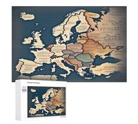 Puzzle de 1000 piezas, mapa de Europa, puzles para adultos y niños, puzles de madera para adultos, regalos (75 x 50 cm)
