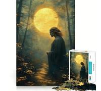 Puzzle de 1000 Piezas Mujer en el Bosque a la luz de la Luna para Adolescentes Juego de ingenio y Desarrollo Mental Corte láser para un Ajuste Actividad Relajante para Grupos en Interiores