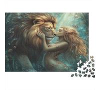 Puzzle de 1000 Piezas Mujer y León Fantasía de Papel para Adultos Educativo Leona y Chica Jigsaw Decoración Regalo 70x50cm/1000pcs