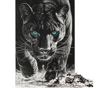 Puzzle de 1000 piezas Pantera negra con ojos azules Puzzle para adultos Puzzle de cartón Juego desafiante 38x26 cm/1000 piezas