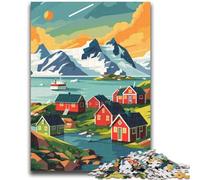 Puzzle de 1000 Piezas para Adolescentes con Paisaje de un Pueblo de Groenlandia Difícil de completar, Pero Divertido y Divertido Regalo de cumpleaños, decoración de Pared (tamaño 38x26cm)