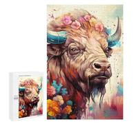 Puzzle de 1000 piezas para adolescentes con retratos florales de bisonte para adultos, juego mental, entrenamiento de memoria, interacción entre padres e hijos, 1000 unidades