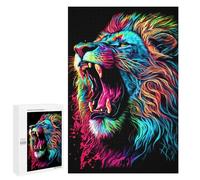Puzzle de 1000 piezas para adolescentes de neón Roaring Lion Art Print Puzzles para adultos, juego de pensamiento, entrenamiento de memoria, interacción entre padres e hijos, 1000 unidades
