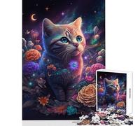Puzzle de 1000 Piezas para Adolescentes diseño de Gato y Flor neón antiestrés Familia interacción Entre Padres e Hijos tamaño 50x75cm