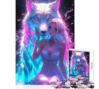 Puzzle de 1000 Piezas para Adolescentes diseño de guardián con Lobo neón cumpleaños o para la Familia con Piezas de Formas aleatorias Totalmente entrelazadas tamaño 38x52cm
