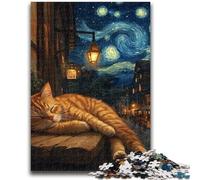 Puzzle de 1000 Piezas para Adolescentes: Gato en el Cielo Nocturno, desafiante, Divertido y Divertido Regalo de cumpleaños, Arte Mural 38x26cm