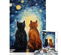 Puzzle de 1000 Piezas para Adolescentes Gatos Enamorados Van Gogh Juguetes antiestrés Grandes Regalos y Juguetes Juego Familiar interacción Entre Padres e Hijos tamaño 50x75cm