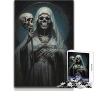 Puzzle de 1000 Piezas para Adolescentes Santa Muerte con túnica Blanca, Relajante, Suave, para Actividades de Ocio, Corte Fino y Suave, Juguete Artesanal, tamaño 38x52cm