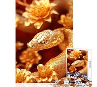 Puzzle de 1000 Piezas para Adolescentes Serpiente Dorada con Flores Juguetes antiestrés Grandes Regalos y Juguetes Juego Familiar interacción Entre Padres e Hijos tamaño 38x26cm