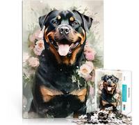 Puzzle de 1000 Piezas para Adultos Acuarela de Perro Rottweiler Juegos Divertidos para la Familia con Piezas de Formas aleatorias Que se entrelazan Completamente 50x70cm
