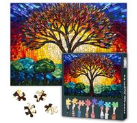 Puzzle de 1000 piezas para adultos - Árbol de la vida abstracto de vidrieras coloridas, diseño de mosaico colorido, 50 x 70 cm, sofisticado rompecabezas artístico