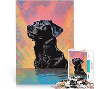 Puzzle de 1000 Piezas para Adultos Arte Decorativo de Perro Negro Atrevido Juguetes de Juego con póster a Juego y Hoja de Trivia 75x50cm