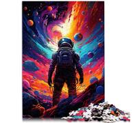Puzzle de 1000 piezas para adultos, astronauta en un planeta colorido, juego de pensamiento de 50 x 70 cm, con póster a juego y hoja de preguntas