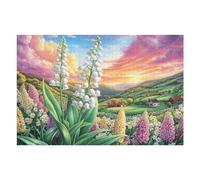 Puzzle De 1000 Piezas para Adultos Atardecer Campo de Flores 1000 PCS 75x50cm Alto Nivel De Dificultad Desafiante Ideal para Jugadores Avanzados Fuerte Sensación De Logro