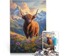 Puzzle de 1000 Piezas para Adultos Atardecer de Vaca de Las Tierras Altas Rompecabezas con Piezas de Formas aleatorias Que se entrelazan Completamente 38x26cm