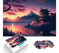 Puzzle de 1000 Piezas para Adultos Atardecer en un Castillo japonés Entrena tu Cerebro y Tus Manos decoración de Pared 38x26cm