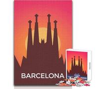 Puzzle de 1000 Piezas para Adultos, Barcelona Skyline Sunset, Relajante, Tranquilo, Interior, Divertido, Corte preciso, Juguete de Juego, tamaño 38x52cm