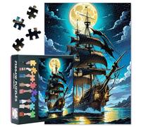 Puzzle de 1000 piezas para adultos, barco de vela, rompecabezas de arte de barco pirata, 70 x 50 cm, océano y luna, difícil imposible, juego familiar para hombres y mujeres (Home Decor)
