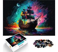Puzzle de 1000 Piezas para Adultos Barco Pirata Colorido Entrena tu Cerebro y Tus Manos Decoración de Pared cumpleaños y Navidad 75x50cm
