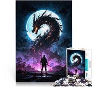 Puzzle de 1000 Piezas para Adultos Batalla épica Entre el dragón de Fuego y el Guerrero samurái Juego Intelectual Una Obra de Arte 75x50cm