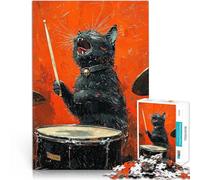 Puzzle de 1000 Piezas para Adultos Baterista del Gato Negro Juguetes de Entretenimiento Familiar Juguetes de decoración del hogar 75x50cm