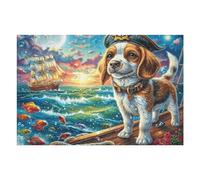 Puzzle De 1000 Piezas para Adultos Beagle Playa océano 1000 PCS 75x50cm Nivel Intermedio para Mejora De Habilidades Ideal para Entrenamiento De Pensamiento Lógico