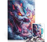 Puzzle de 1000 Piezas para Adultos Bestia Lobo ardiente Entrena tu Cerebro y Tus Manos Actividades Divertidas en casa, Regalos de cumpleaños, Regalos de Viaje, 75x50cm