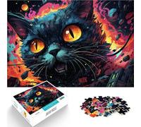 Puzzle de 1000 piezas para adultos, bonito gato negro, juego de preguntas de 50 x 70 cm, con póster a juego y hoja de preguntas para niños a partir de 14 años