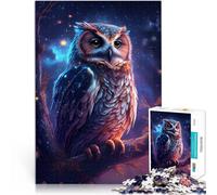 Puzzle de 1000 Piezas para Adultos Búho bajo la Vía Láctea Reducción del estrés Interesante con póster a Juego y Hoja de Trivia 38x26cm