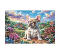 Puzzle De 1000 Piezas para Adultos Bulldog Francés Campo de Flores 75x50cm Nivel Intermedio Ideal para Mejora De Habilidades Entrenamiento De Pensamiento Lógico Regalo