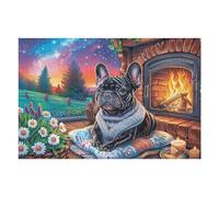 Puzzle De 1000 Piezas para Adultos Bulldog francés Chimenea de Navidad 1000 PCS 75x50cm Apto para Principiantes Montaje Fluido Relajación Diaria Ejercicio Cerebral Regalo