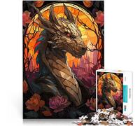 Puzzle de 1000 Piezas para Adultos Busto de dragón de vidriera Juegos educativos Juguetes de Bricolaje para la decoración del hogar 52x38cm