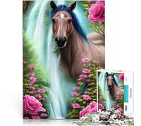 Puzzle de 1000 Piezas para Adultos Caballo marrón en la Cascada Hecho de cartón para Mayores de 14 años Juguete Educativo Intelectual descompresor Gran Regalo tamaño:26x38cm/10.24x14.96pulgada