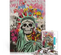 Puzzle de 1000 Piezas para Adultos Calavera de la Estatua de la Libertad del Día de los Muertos Corte de precisión Apto para Parejas 38x26cm