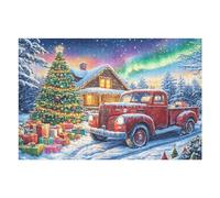 Puzzle De 1000 Piezas para Adultos Camión Rojo de Navidad árbol nevado 1000 PCS 75x50cm Nivel Experto para Jugadores Avanzados Diversión Desafiante Ideal para Aficionados De Puzzles