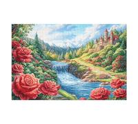 Puzzle De 1000 Piezas para Adultos Campo de Rosas Río 75x50cm Alto Nivel De Dificultad Desafiante Ideal para Jugadores Avanzados Fuerte Sensación De Logro