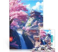 Puzzle de 1000 Piezas para Adultos Cascada de un Pueblo japonés Juegos educativos Juguetes de Bricolaje Regalos de Amigo Secreto 50x70cm