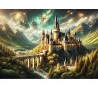 Puzzle de 1000 piezas para adultos castillo paisaje fantasía puente medieval caballero época nubes montaña bosque escenario obra de arte grande 27.5x19.7 pulgadas