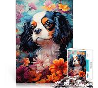 Puzzle de 1000 Piezas para Adultos Cavalier King Charles Spaniel en Flores Juego Educativo Familiar Cumpleaños 52x38cm