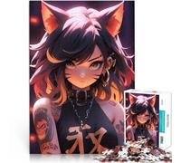 Puzzle de 1000 Piezas para Adultos Chica de Anime Japonesa con Gato Negro Juegos educativos Interacción Entre Padres e Hijos 38x26cm