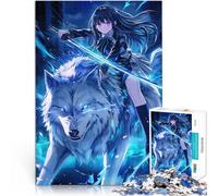Puzzle de 1000 Piezas para Adultos Chica de Anime Montando un Lobo Desafío difícil para aliviar el estrés Mejorar la Memoria 38x26cm