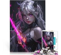Puzzle de 1000 Piezas para Adultos Chica Demonio de neón Rosa para el Juguete de desafío de Juego Educativo Mejorar la Memoria 38x26cm